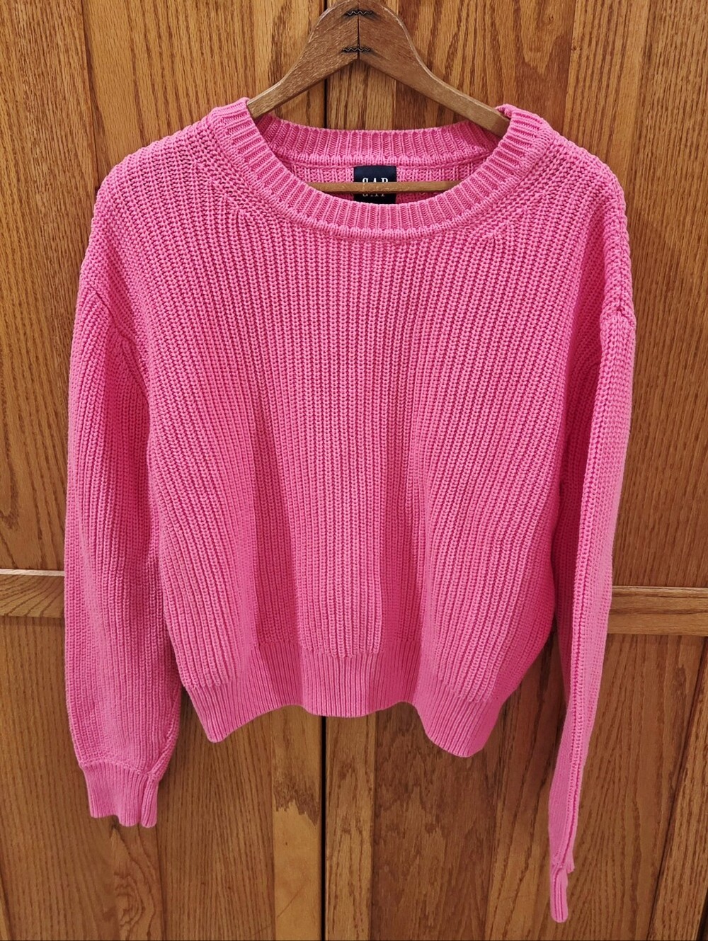 GAP 100% Cotton Shaker Stitch Crewneck Sweater M Bright Pink